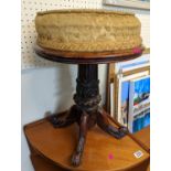 19thC Mahogany revolving upholstered piano stool with acanthus carved stem