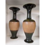 Pair of Royal Doulton Vases with green glazed ground, impressed marks to base
