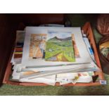 Large collection of assorted unframed watercolours