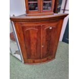Georgian Mahogany bow fronted wall cabinet with drawer to base, 3 shelves to interior