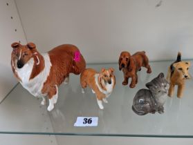 Collection of 4 Beswick Dogs to include Collie and Airedale and a Royal Doulton Cat