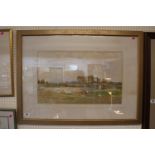 Gilt Frame and mounted watercolour of river scene signed CWE dated 1891