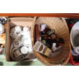 Basket of assorted Collectables and a box of Portmeirion Pottery
