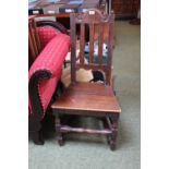 19thC Oak jointed hall chair with turned supports