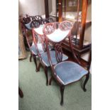 Set of 3 Art Nouveau Mahogany Carved back chairs with upholstered seats and back