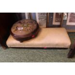 Circular tapestry gout stool and a upholstered rectangular gout stool