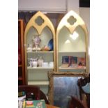 Pair of Arched Gothic Style Gilded narrow bookcases