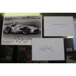 Signed print of Stirling Moss Aintree 1955, Signed paper for Sir Chay Blyth CBE & Jack Lyon RAF