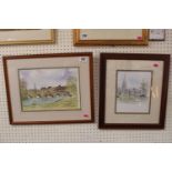 Framed print of St Ives Church by June Smith and a Watercolour of St Ives Bridge by B Newman