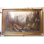 Large Gilt Framed Oil Impasto of a Mountain River Scene signed to bottom right