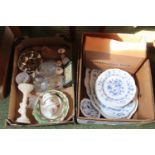 2 Boxes of assorted 19thC Later Ceramics inc Blue Danube ceramics
