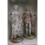 Pair of Large French Paris Porcelain Gallant & Lady figures with floral decoration