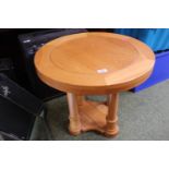 Modern Oak Circular coffee table on pillar supports with under tier
