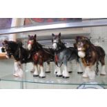 Collection of 4 Ceramic Shire Horses with Tack