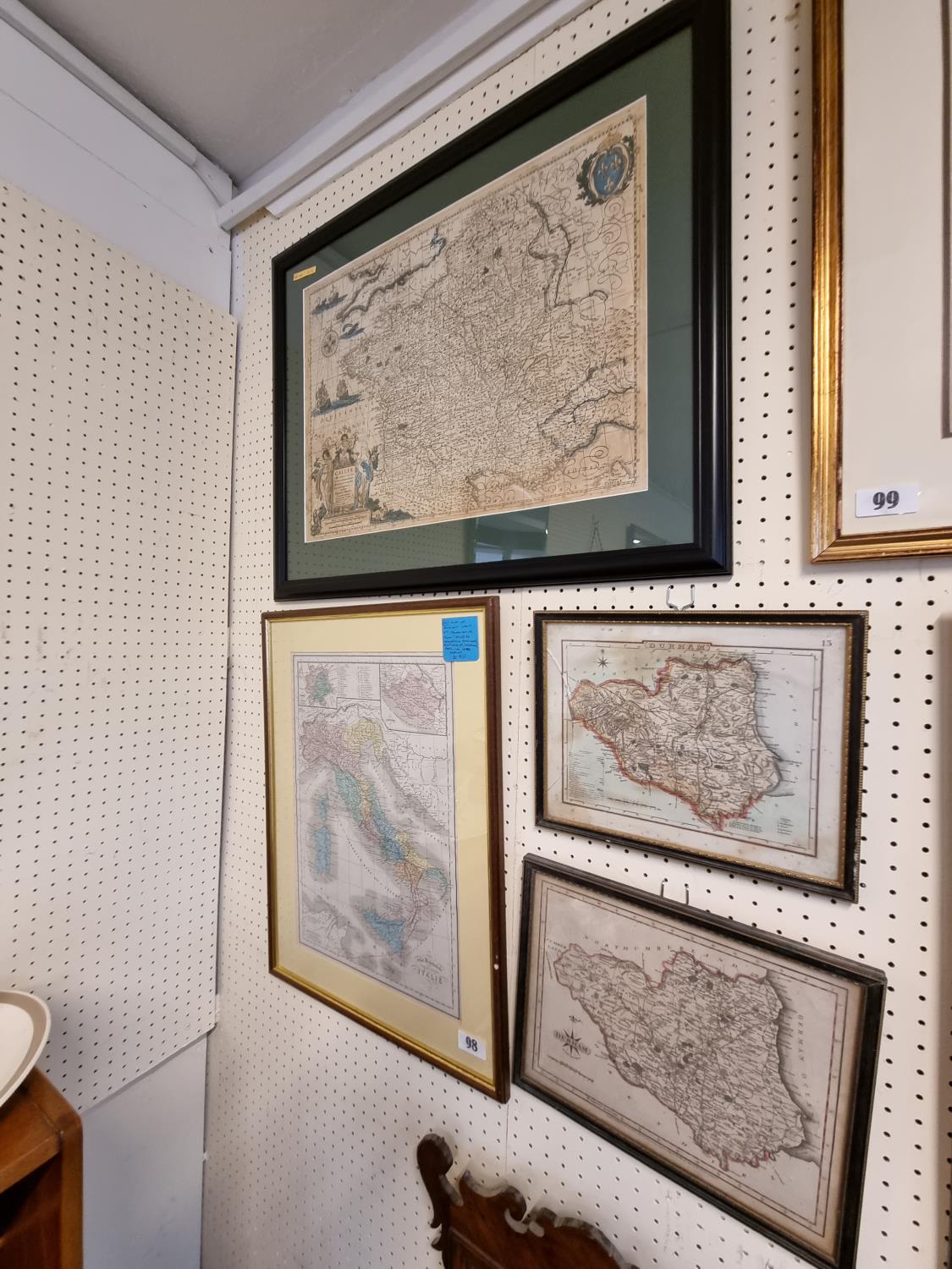 Collection of 4 Antique Maps to include Italy, Durham and France