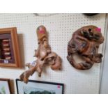 2 Hardwood root wood carvings