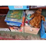 2 Boxes of assorted Toys and Games inc ALF Plush figure, Dragon Quest etc