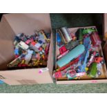 2 Boxes of assorted Play worn Dinky and other model vehicles