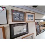 2 Framed watercolours of Geese by Simon Tunder and a Satirical watercolour 'Gosh that's a big
