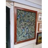 Large Asian Acrylic painting depicting birds in Reeds signed to bottom left