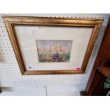 Framed watercolour possibly depicting Mutiny on the Bounty monogrammed JMR