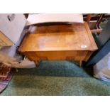Walnut Chequered veneer sewing box on splayed legs