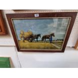 Framed Oil of Shire Horses with Haystack signed H Roberts
