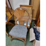 2 Cane Conservatory chairs with upholstered seats
