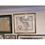 Robert Morden framed map of Darbyshire (Derbyshire) Hand tinted