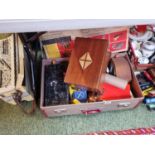 Case of assorted Bygones inc. Mantel clock, Vintage First Aid box, Communion box etc