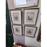 Set of 4 Fishing prints by Robert Seymour 1798 - 1836 Hand Coloured