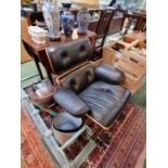 Vintage Eames Inspired Lounge Chair in Black Leather