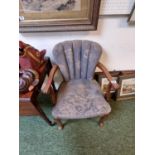 1930s Upholstered Elbow chair on cabriole legs