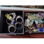 2 Boxes of assorted Jewellery inc Silver stone set rings, Pendants etc