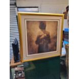 Large Framed print of a woman signed in Pencil