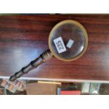 Antique desk magnifying glass with turned wooden handle