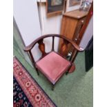 Edwardian Mahogany Inlaid corner chair with upholstered seat