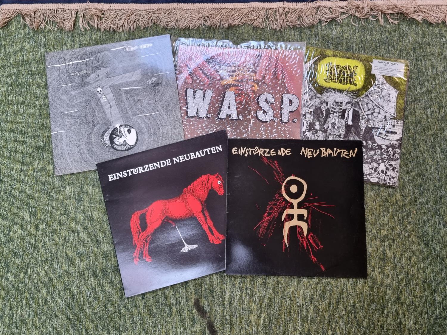 Collection of Heavy Rock Vinyl Records to include Napalm Death, WASP etc (5)