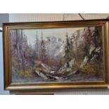 Large Gilt Framed Oil Impasto of a Mountain River Scene signed to bottom right