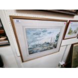 Framed watercolour of Harbour scene monogrammed to bottom left and an Oil on board of a Woodland