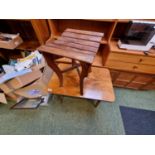 Walnut side table and a slatted seat