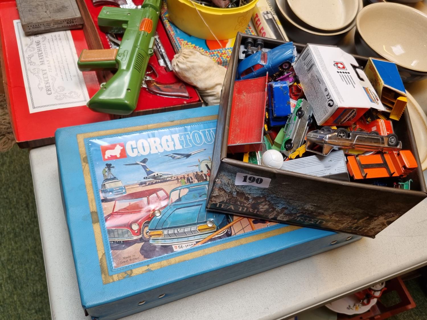 Collection of Vintage Dinky, Matchbox and other vehicles and a Corgi Tourist Case