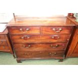 19thC Mahogany Chest of 2 over 3 drawers with brass drop handles on bracket feet