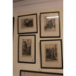 Set of 4 engravings including Old London signed by Thomas Riley, Ilver Cromwell's house, All Hallows