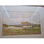 Gilt Framed and mounted watercolour of river scene signed CWE dated 1891