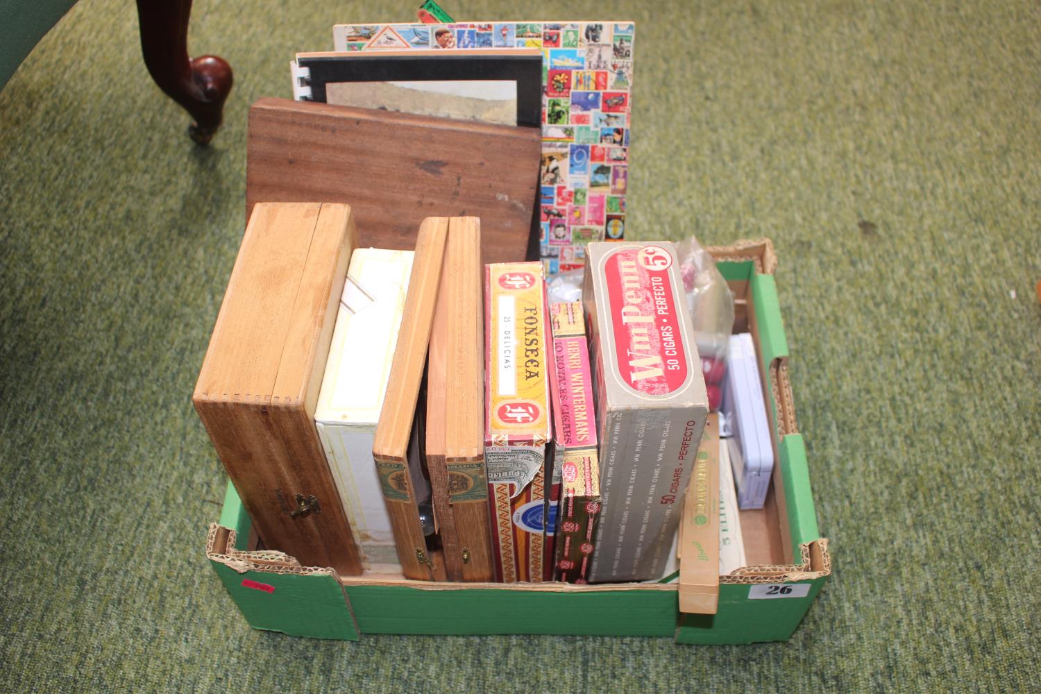 Colelction of assorted Cigar boxes and a small collection of Cigar labels