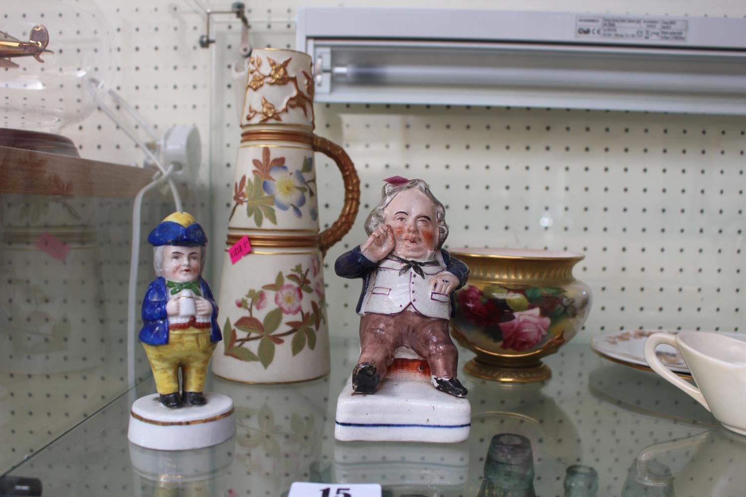 19thC Staffordshire figure of Toby Jug man and a Pepperette of a man modelled with Tricorn hat