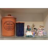 Royal Doulton Silk & Ribbons figurine, assorted Figurines and a Henry Watson Pottery Bread Crock