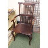 American type stick back chair with carved back support and shaped seat