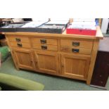 Long French Oak Sideboard with brass drop handles and panel doors 160cm in Length